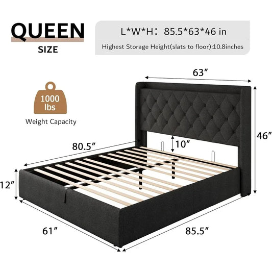 Lift Up Storage Bed Frame with Charging Station