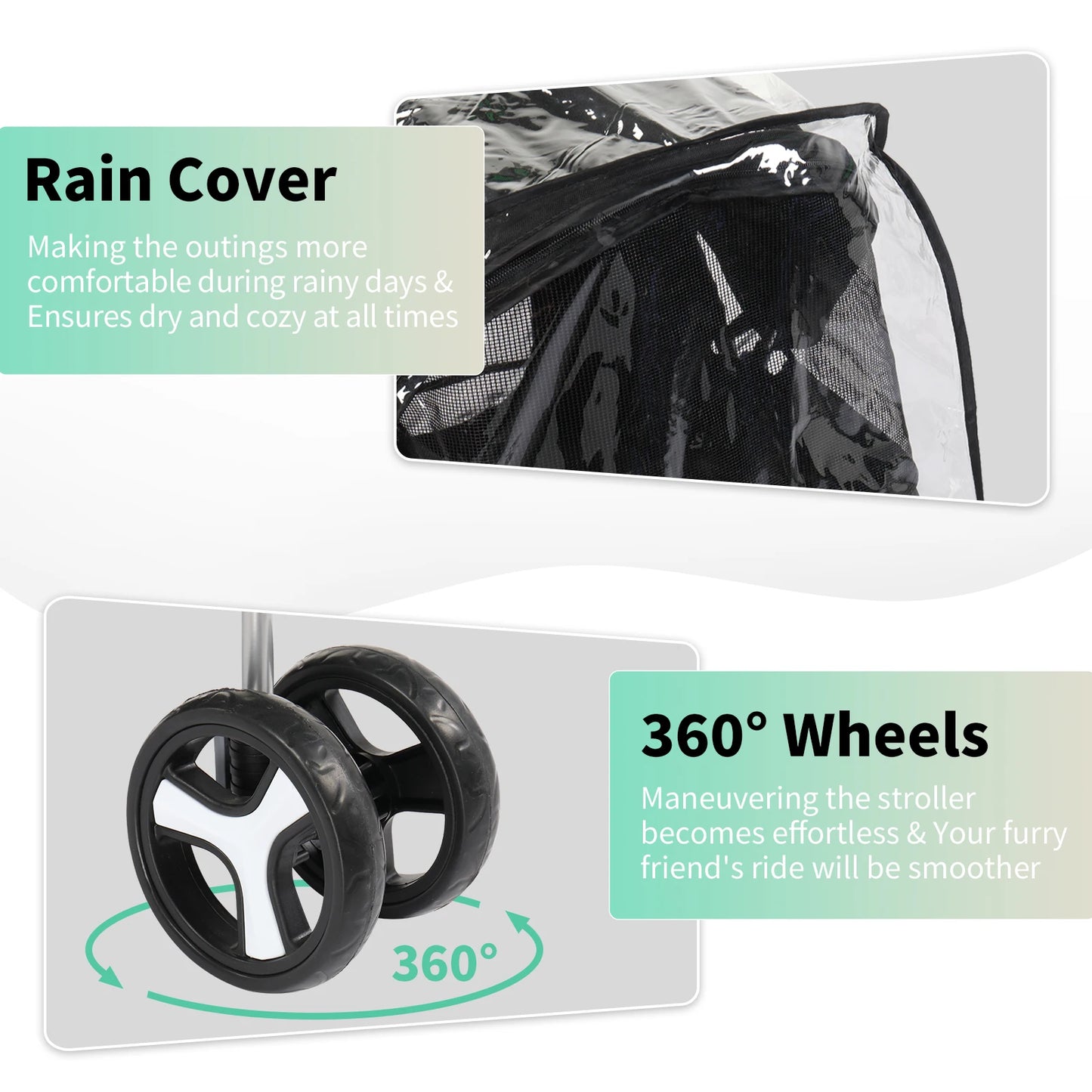 3 Wheels Foldable & Waterproof Pet Travel Carrier with Cup Holder.