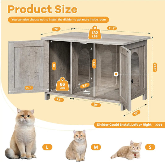 Hidden Cat Litter Box Enclosure with Divider
