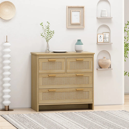 Modern 4-DrawerRattan Dresser Storage Cabinet