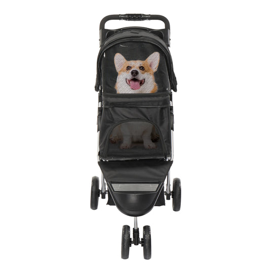 3 Wheels Foldable & Waterproof Pet Travel Carrier with Cup Holder.