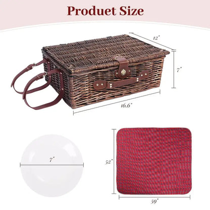 Wicker Picnic Basket for 4 with Insulated Cooler