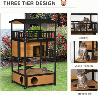 Outdoor Wooden Cat House with Asphalt Roof
