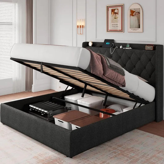 Lift Up Storage Bed Frame with Charging Station