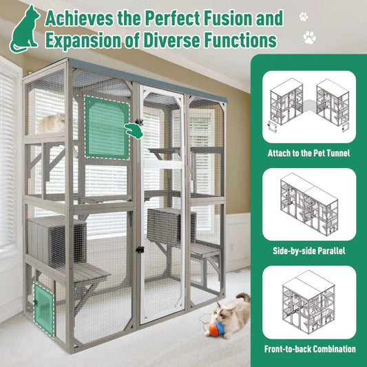 Wooden Large Outdoor Cat Enclosure (Catio) with 2 Doors
