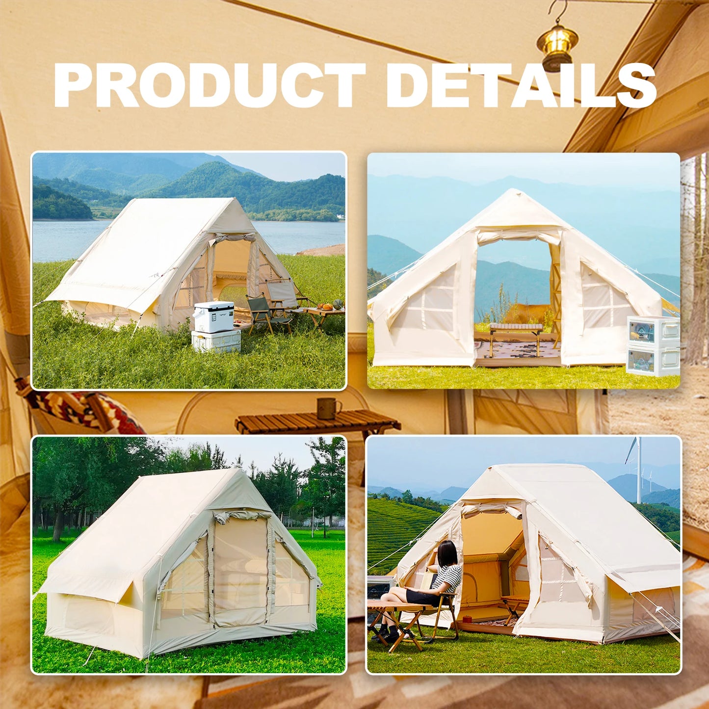 Easy Setup Inflatable Tent for Camping with Landscape Skylight