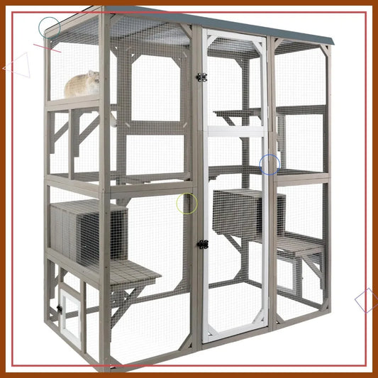 Wooden Large Outdoor Cat Enclosure (Catio) with 2 Doors