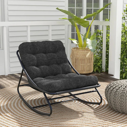 Outdoor Padded Cushion Recliner Rocking Chair