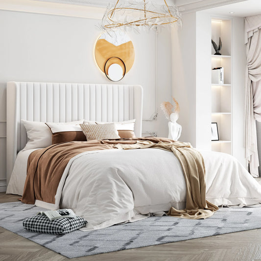 Vertical Channel Tufted Wingback Velvet Upholstered Headboard