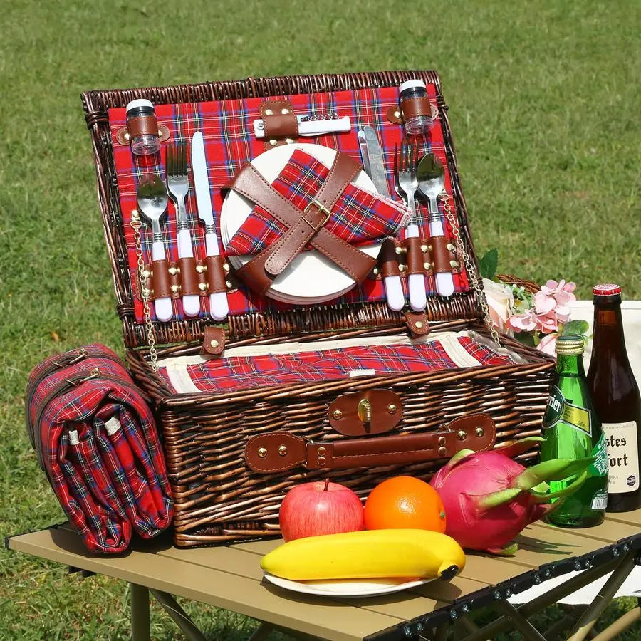 Wicker Picnic Basket for 4 with Insulated Cooler