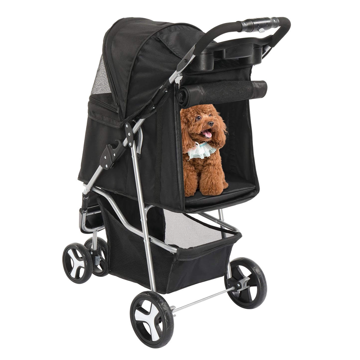 3 Wheels Foldable & Waterproof Pet Travel Carrier with Cup Holder.