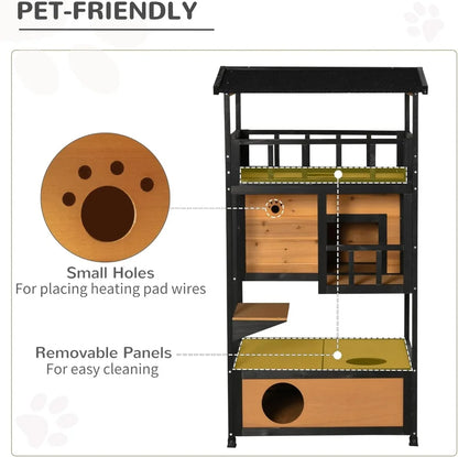 Outdoor Wooden Cat House with Asphalt Roof