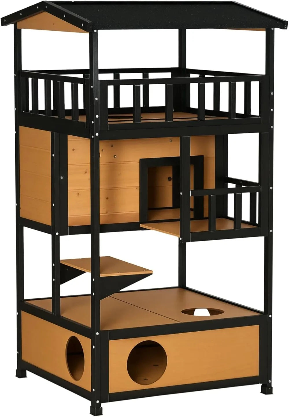 Outdoor Wooden Cat House with Asphalt Roof