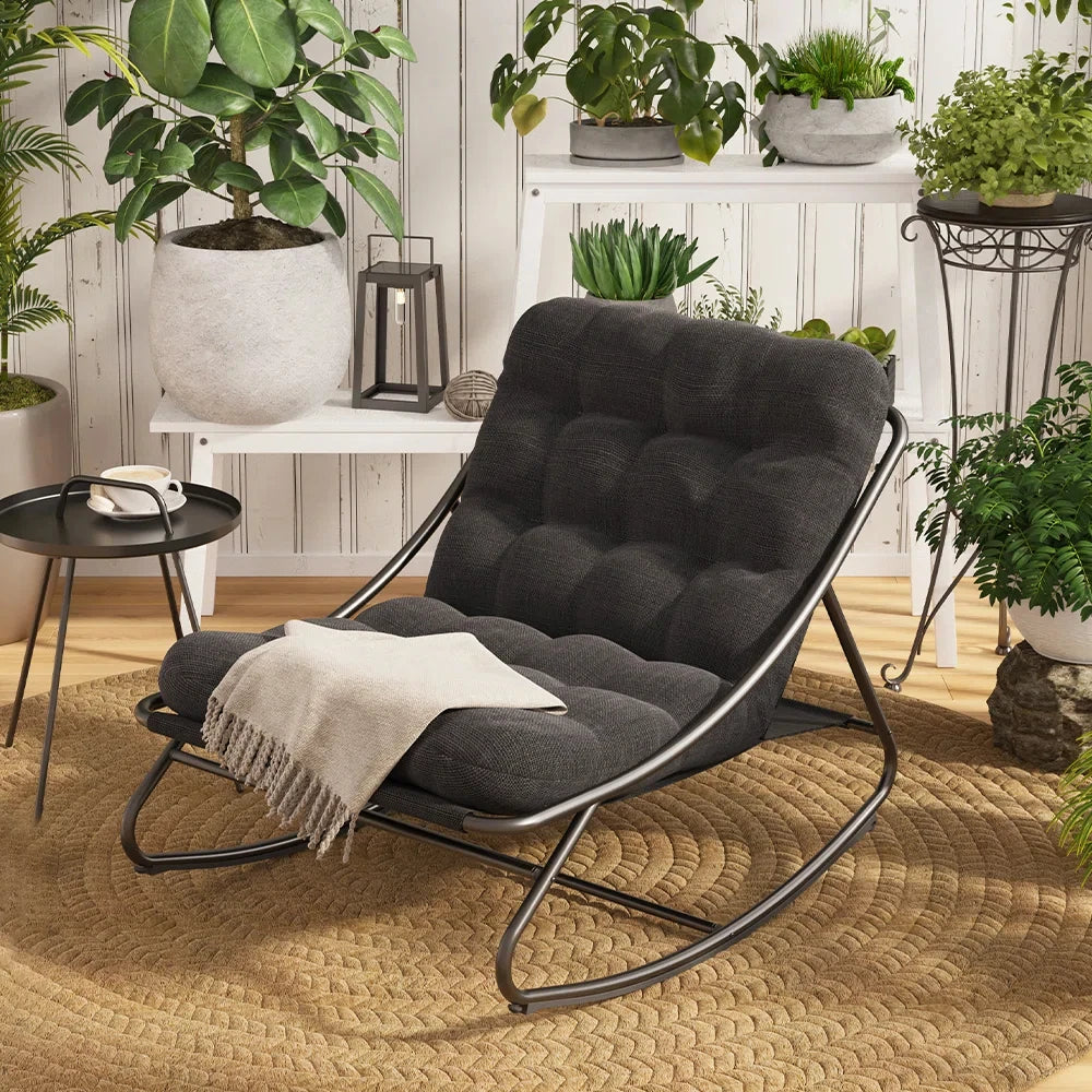 Outdoor Padded Cushion Recliner Rocking Chair