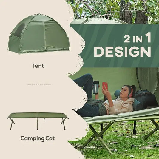 Camping Tent With Single Person Folding Cot Combo
