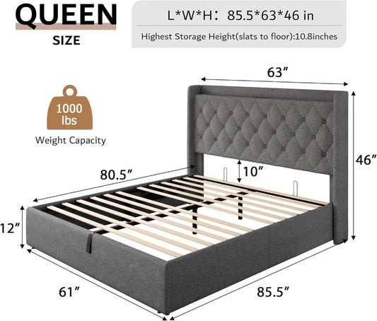 Queen Size Lift Up Storage Bed Frame
